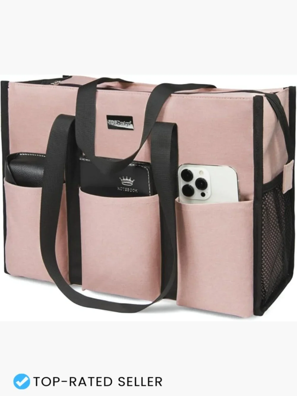 Utility Water Resistant Tote Bag with 13 Pockets, Top Zipper Closure, Thick